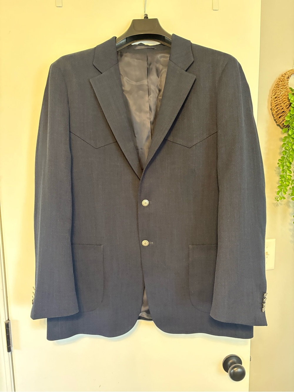 Men's Western Navy Blue Blazer - Classic Single-Breasted Jacket